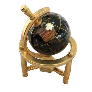 Unique Art 6-Inch Mini Black Gemstone World Globe with Gold Tripod Stand